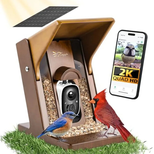 Smart Bird Feeder with Camera Solar Powered - Biomimetic Design 2K Video AI Identify Species and Instant Arrival Alerts Weather