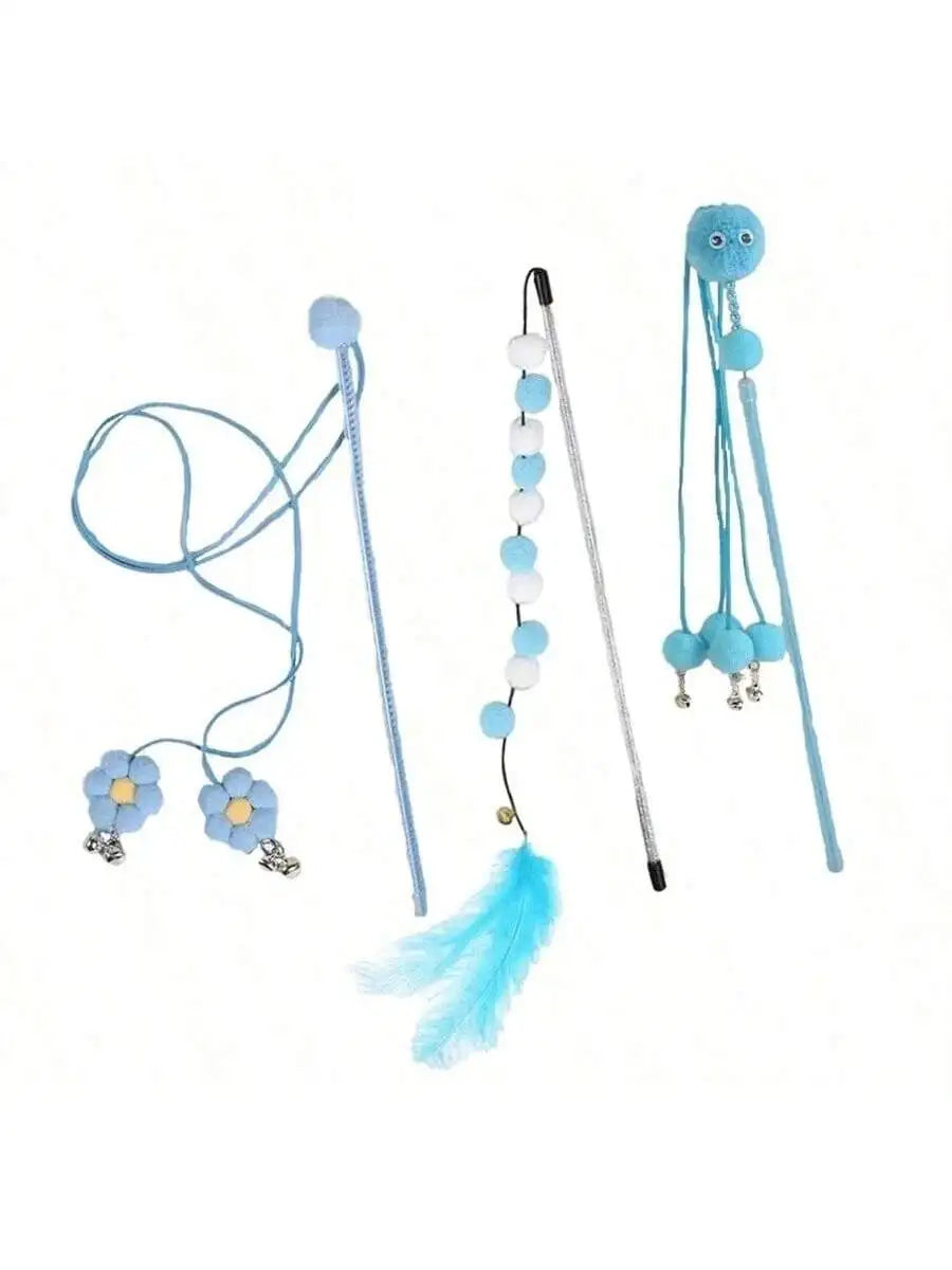 Cat Teaser Wand Toy Set With Flower Tassel And Feather