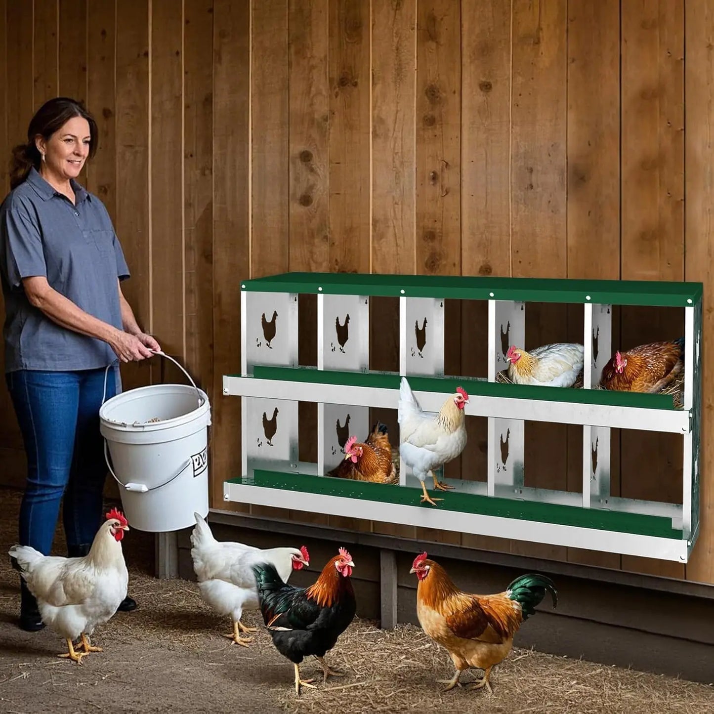 HiMISS Metal Chicken Nesting Box With 10 Compartments Wall-Mountable