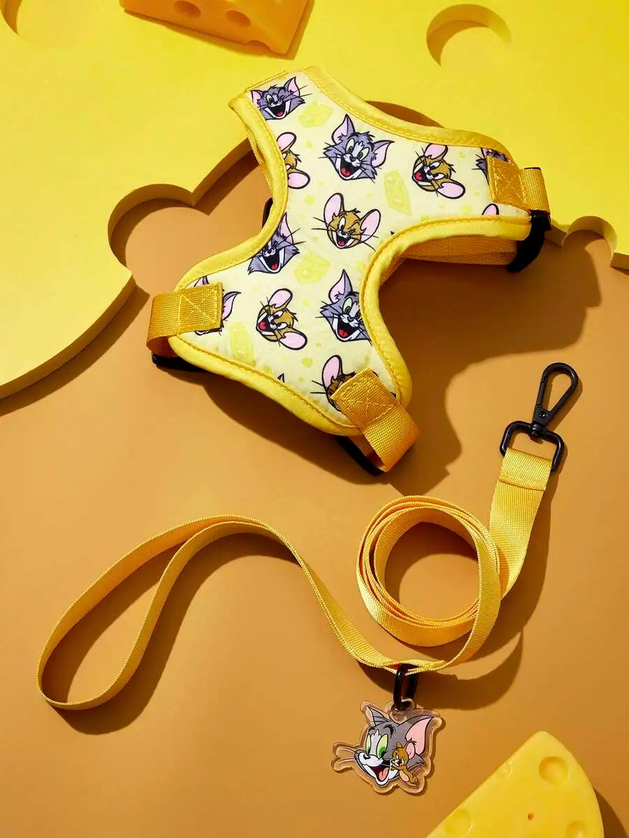 Cartoon Printed Pet Harness Leash Set For Cats And Dogs
