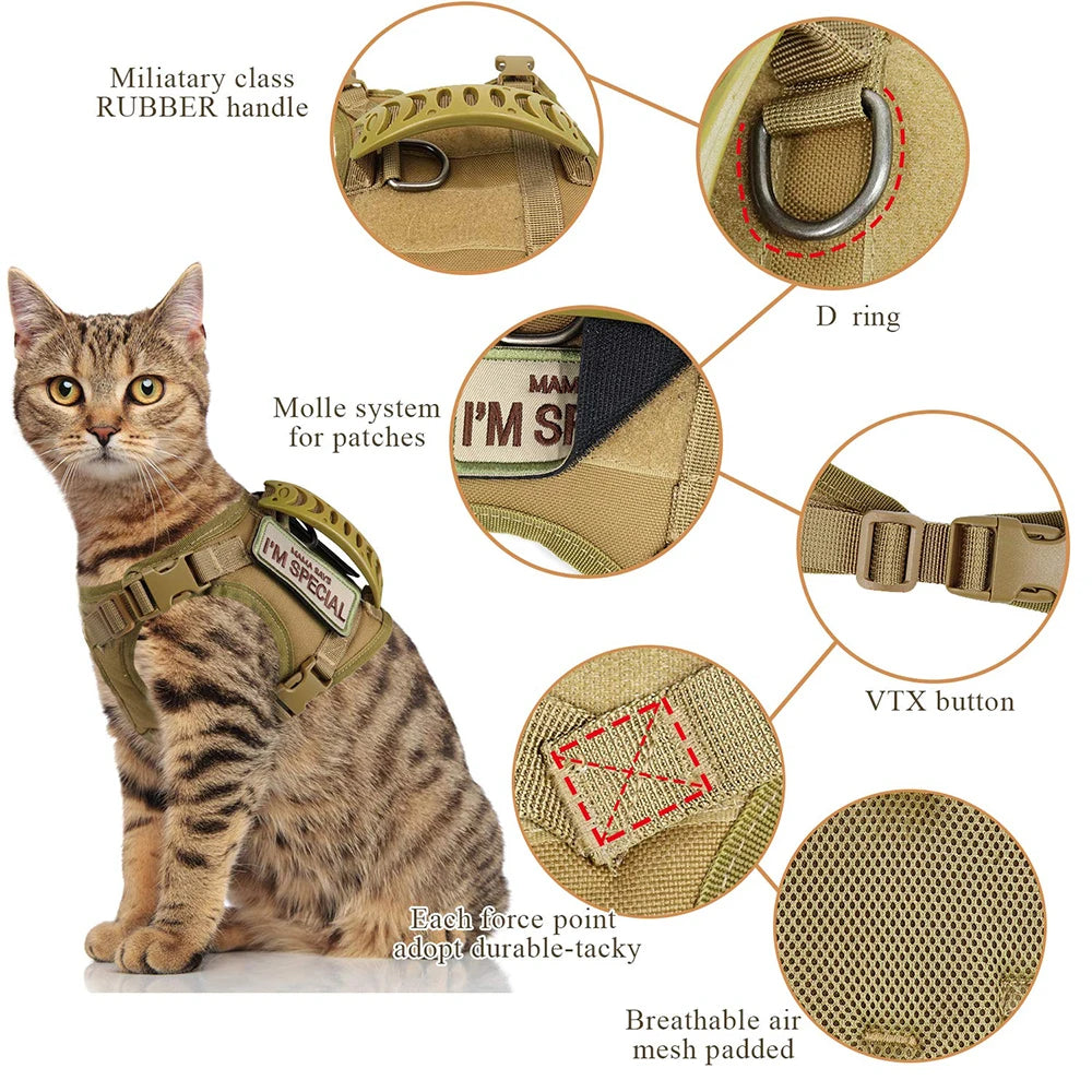 Tactical Cat Harness And Leashes For  Small Dog Puppy Vest Straps with Handle Harnesses Training Adjustable Pet Accessories