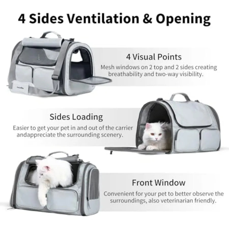 Cat Carrier, Soft-Sided Small Dog Carrier, Large Cat Travel Bag with 4 Mesh Windows, Under 15 lb Airline Approved Pet Carrier w