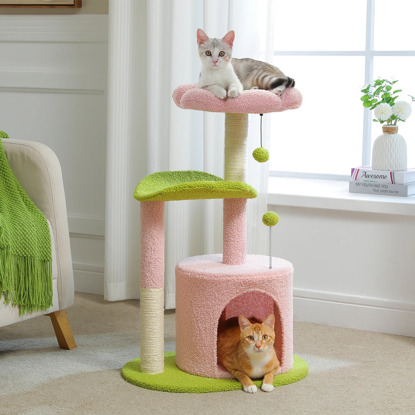 PEQULTICN Flower Cat Tree For Indoor Cats With Plush Perches