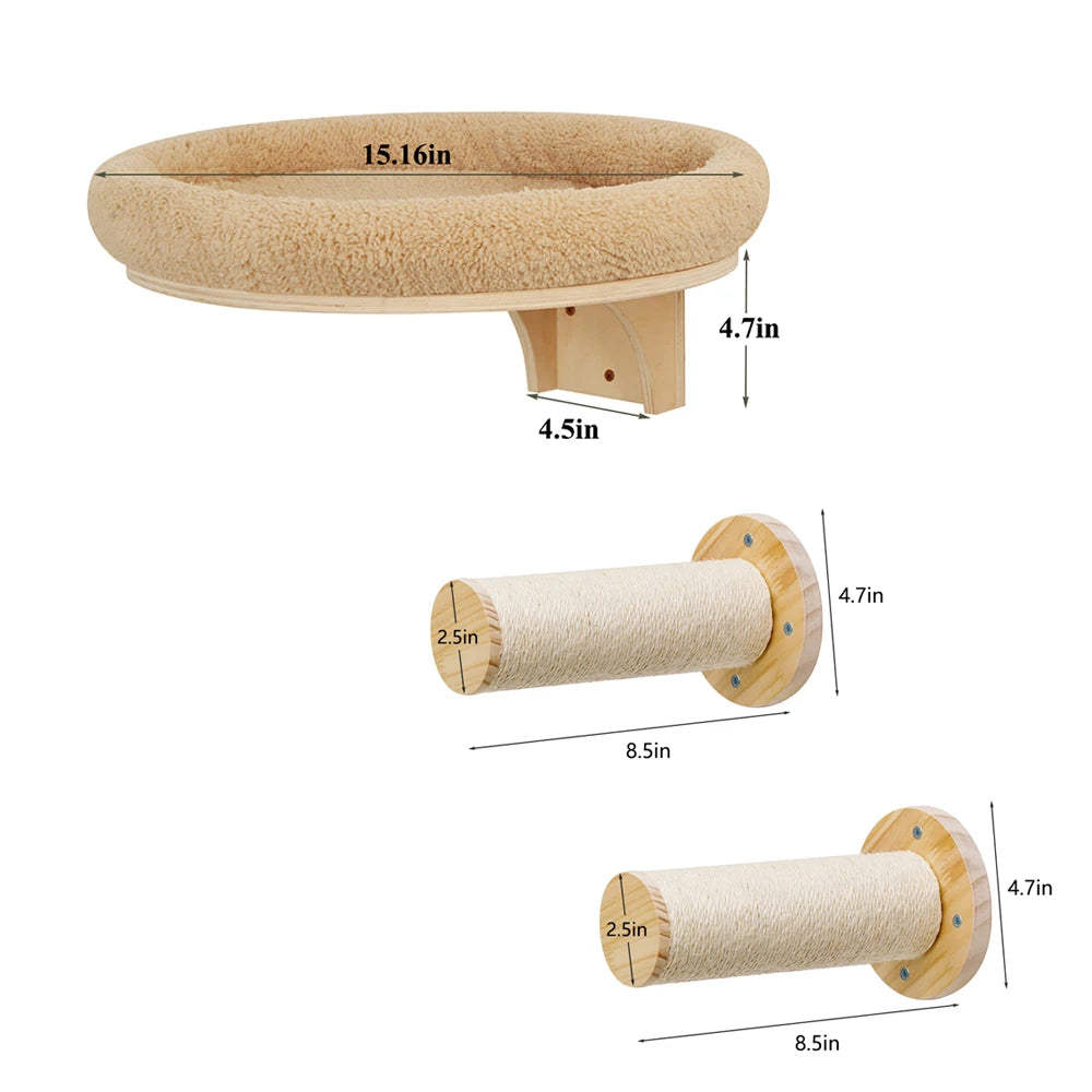 PETRAVEL Cat Wall Mount Climbing Ladder With Hammock Scratching Post