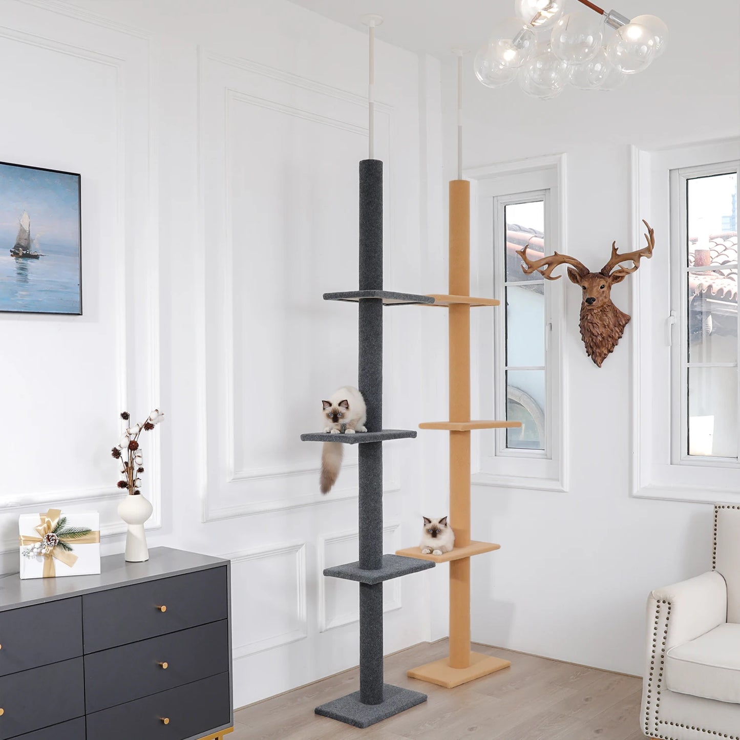 PEQULTICN Adjustable Height Cat Tree Floor to Ceiling Tower