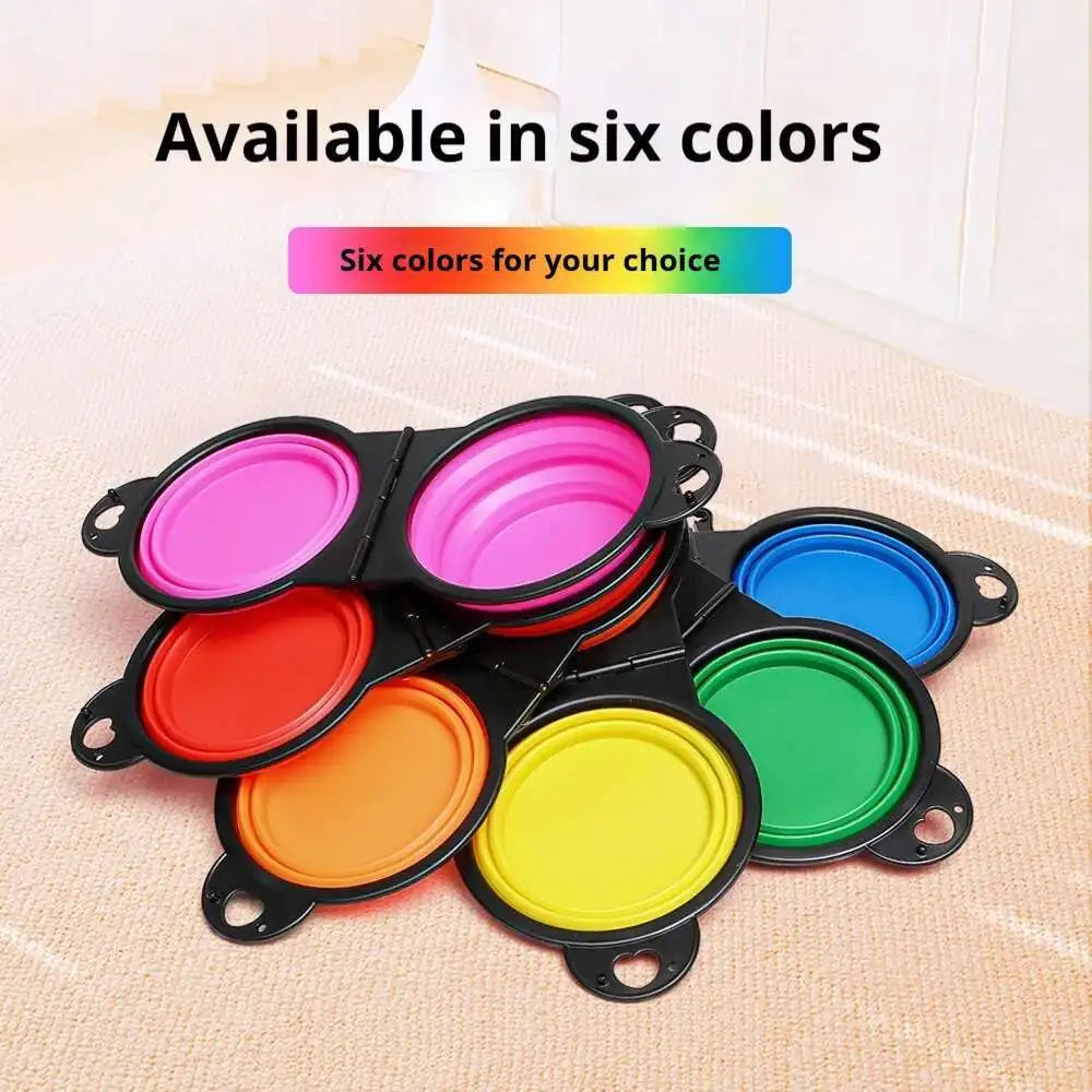 New 2 in 1 Collapsible Dog Travel Bowl Double Bowls Folding Food Water Bowl Portable Hangable Dog Feeder for Outdoor Dog Product