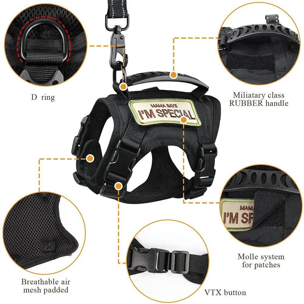 Tactical Cat Harness with Leash Set Puppy Walking Escape Proof Adjustable Pet Vest withControl Handle For Large Cats Small Dogs