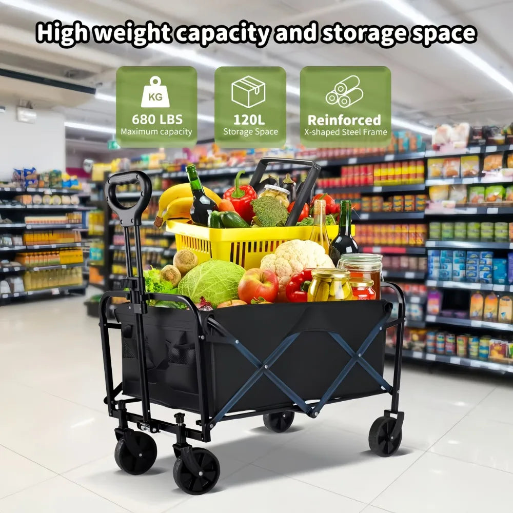 Heavy-Duty All-Terrain Folding Cart For Camping With Stainless Steel Frame