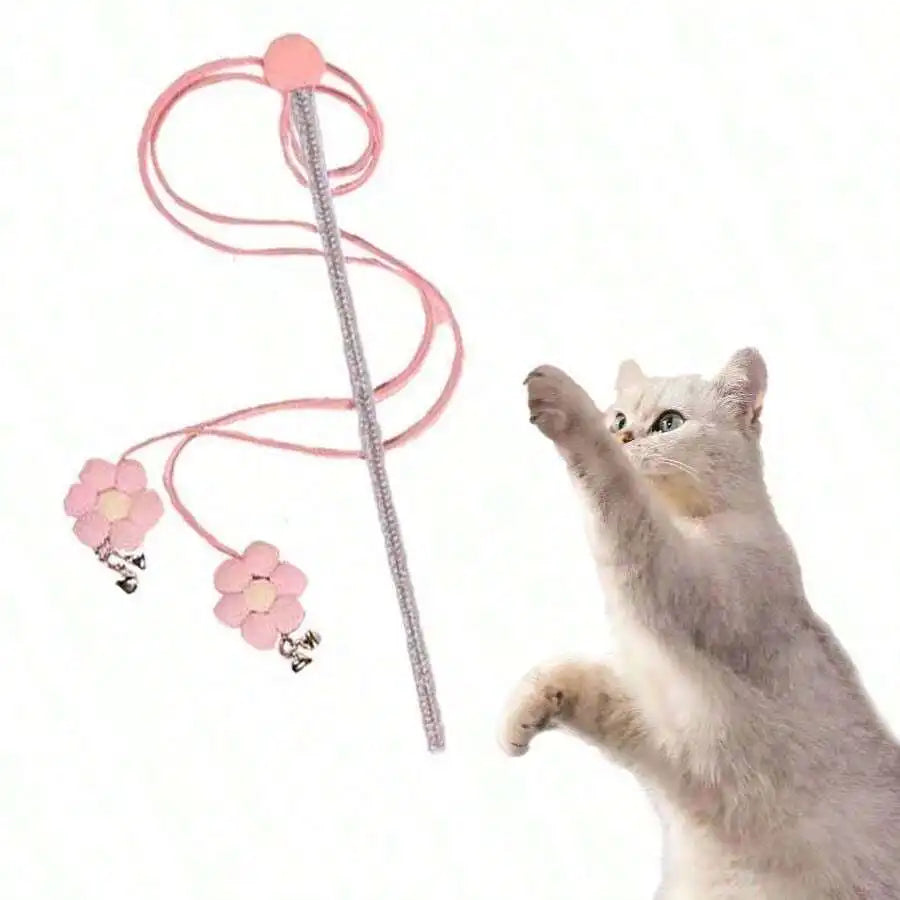 Cat Teaser Wand Toy Set With Flower Tassel And Feather