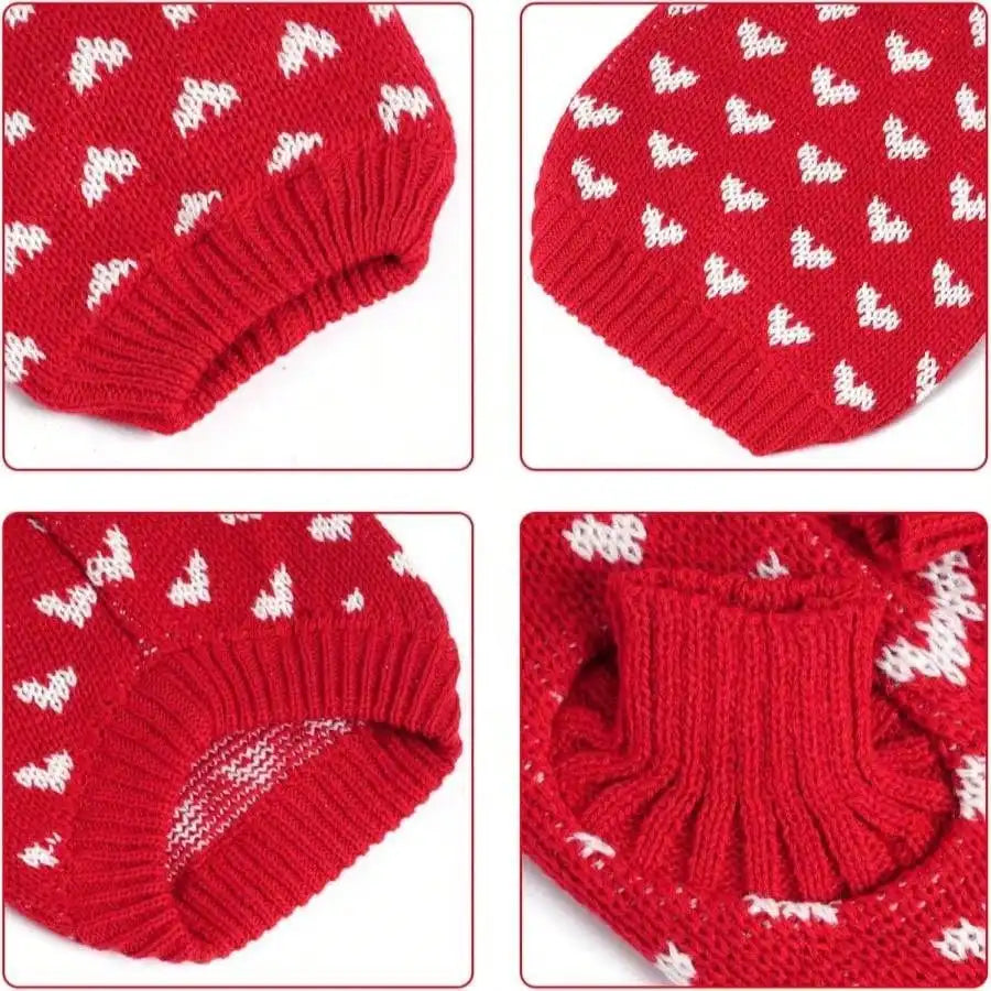 Dxhycc Dog Knitted Sweater Heart Puppy Sweater Warm Soft Pet Holiday Clothes For Small Cats And Dogs (Pink, S)