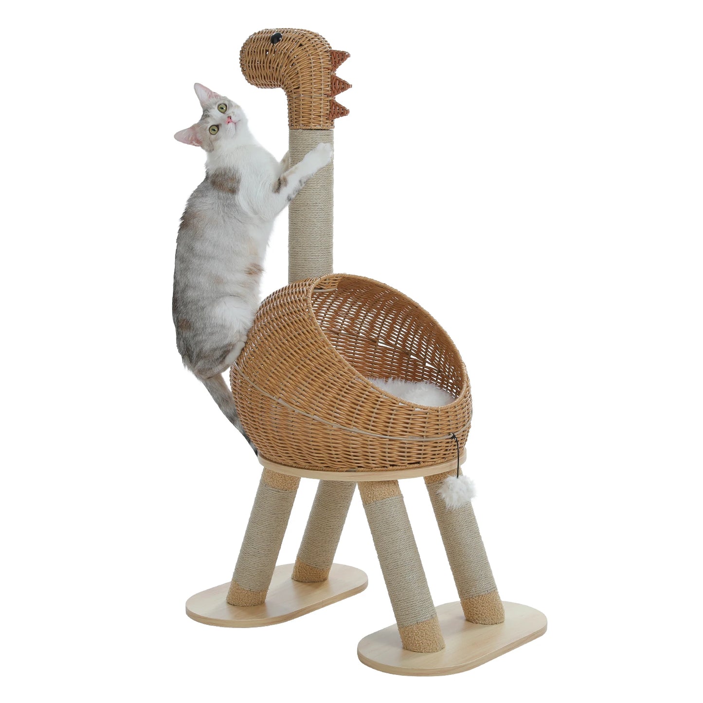PAWZ Road Dinosaur Cat Tree Tower With Sisal Scratching Post Rattan Cat Condo