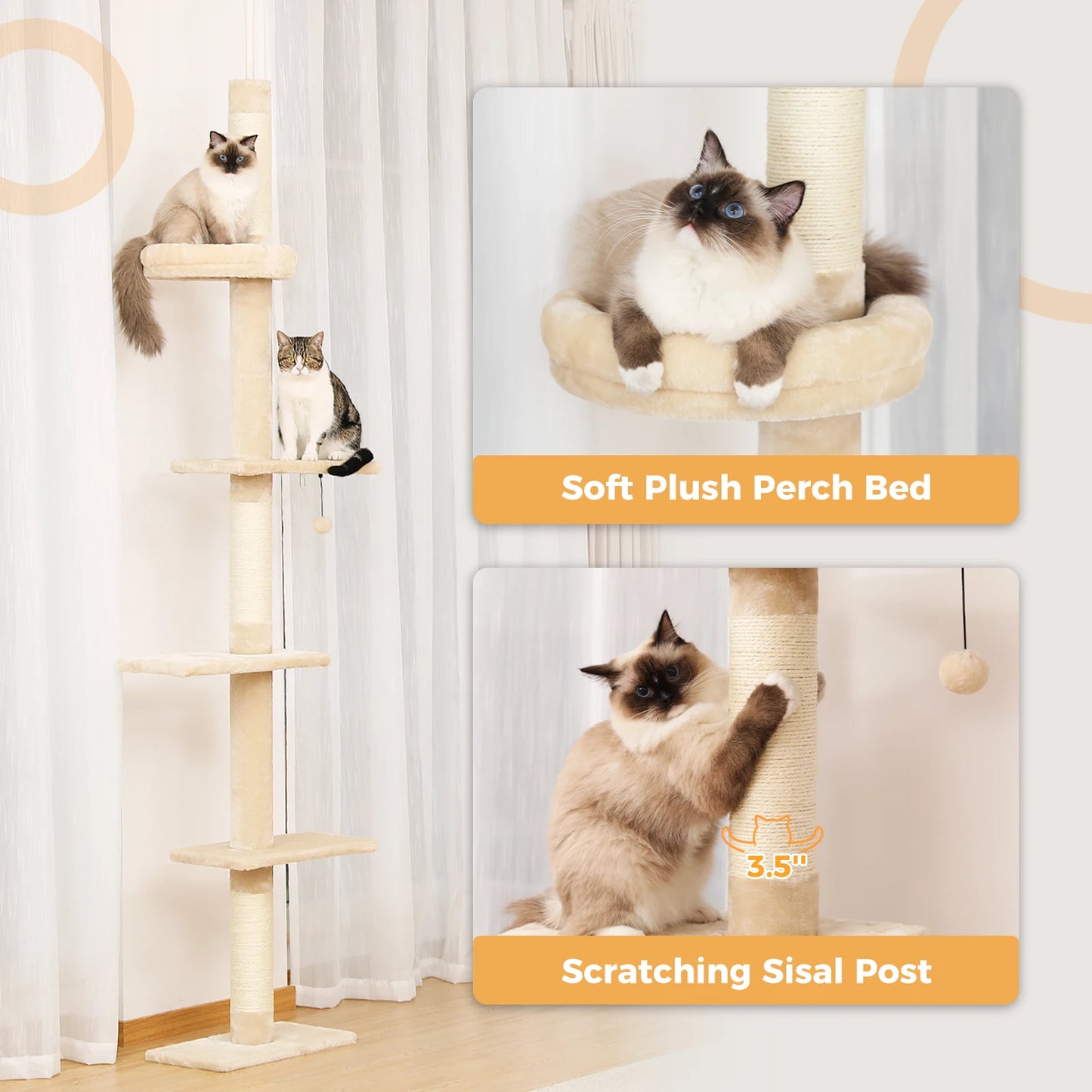 PEQULTICN Adjustable Height Cat Tree Floor to Ceiling Tower
