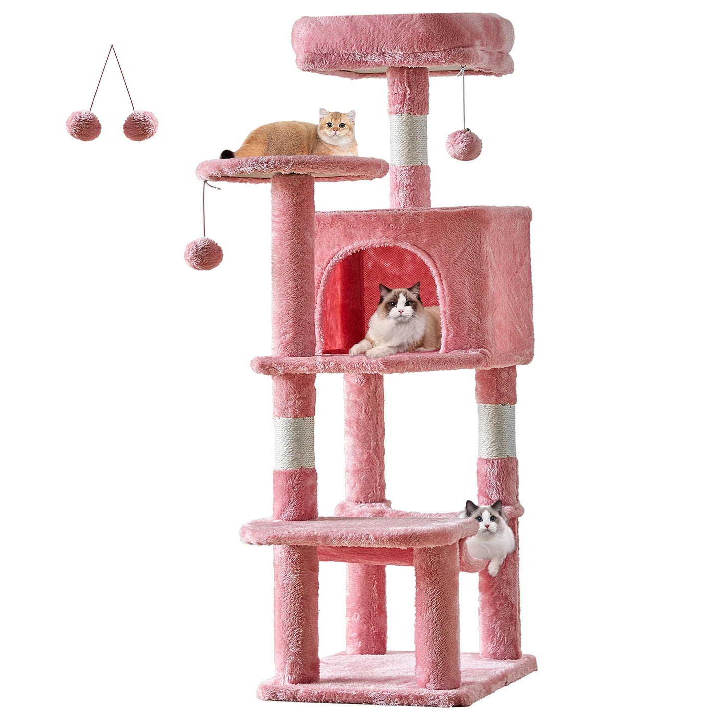 JHK Cat Tree Four-Tier Multi-Cat Climbing Tower With Sisal Posts