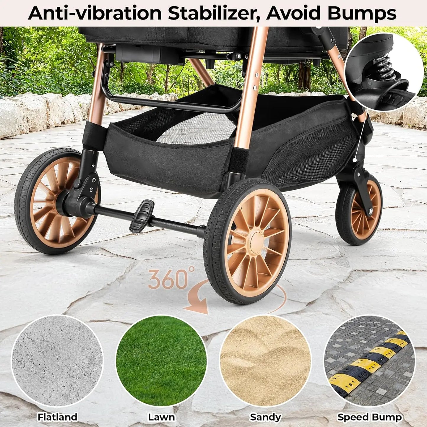 360 High Wheels Foldable Pet Stroller for Cats and Dogs