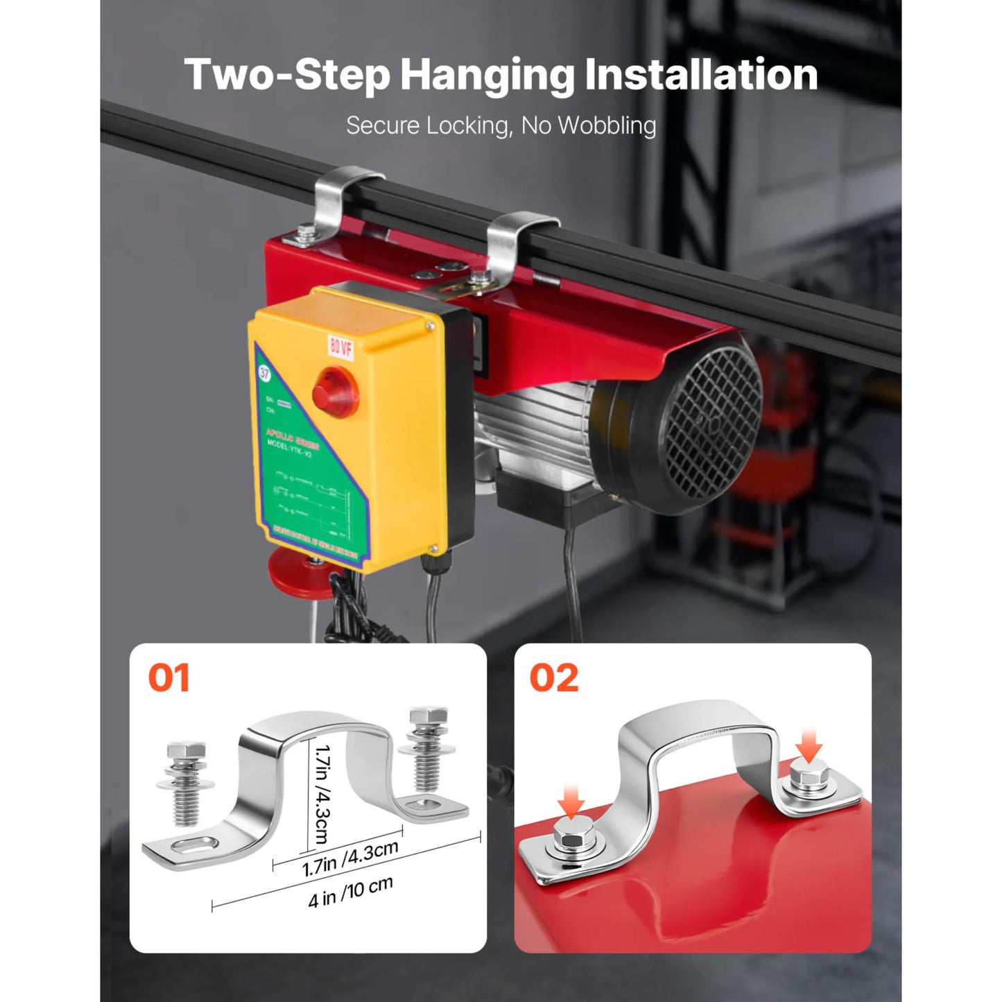 SucceBuy 1320/1760/2200LBS Electric Cable Hoist Winch with Wireless Remote Control & Emergency Stop for Garage Warehouse Lifting