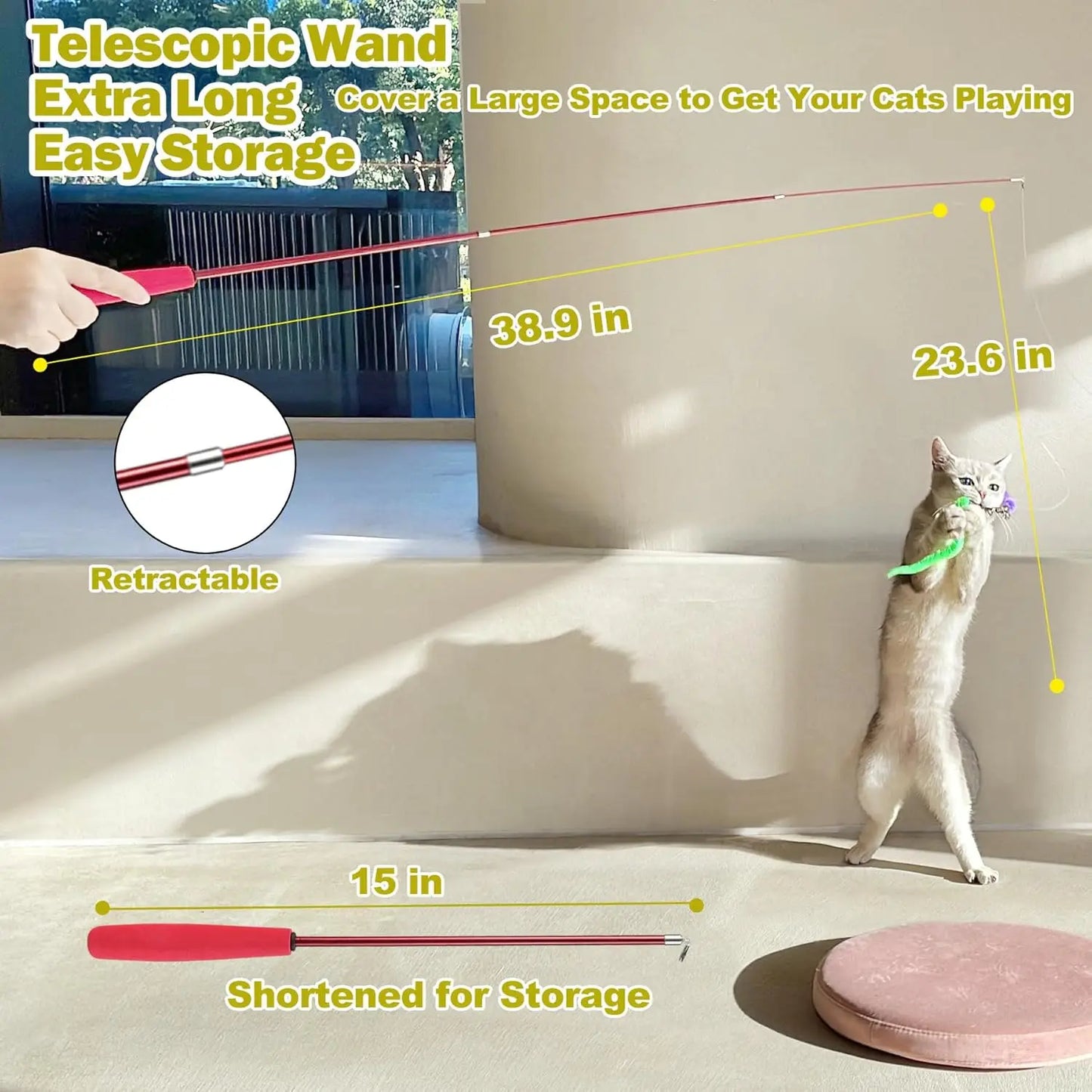 Indoor Cat Toys Set Interactive Wand Toy And Feather Refills