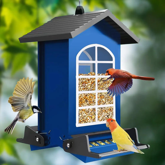 Squirrel Proof Metal Hanging Bird Feeder, 5LBS Capacity with Weight-Activated Perches for Outdoor Wild Birds - Blue