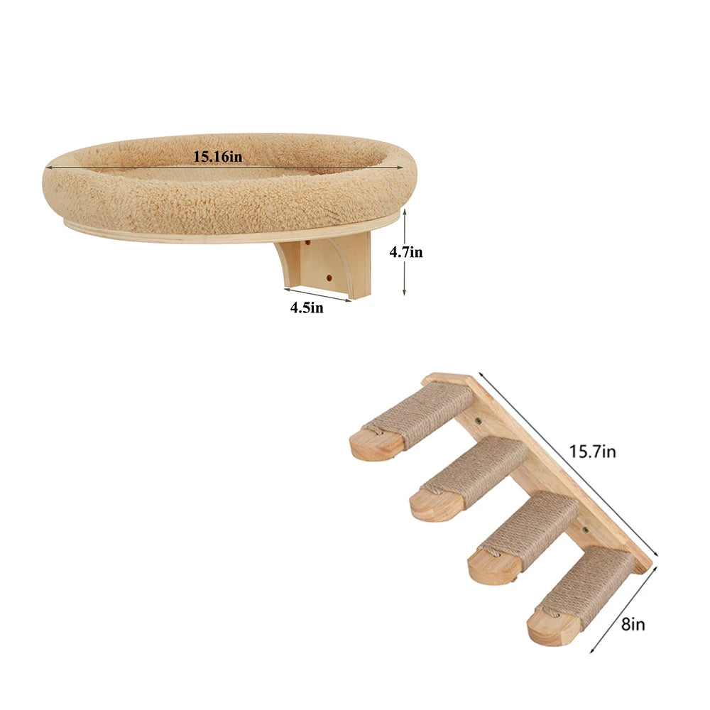 PETRAVEL Cat Wall Mount Climbing Ladder With Hammock Scratching Post