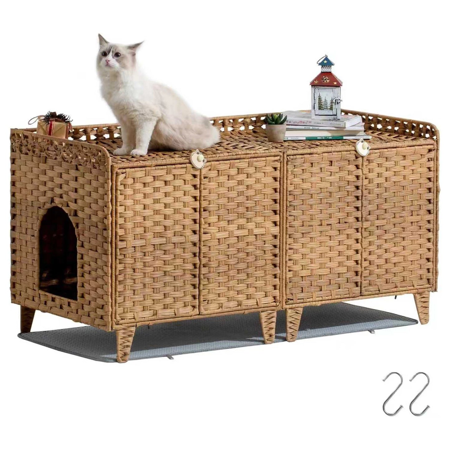 HiMISS Hidden Litter Box Enclosure Handwoven Rattan Cat Furniture