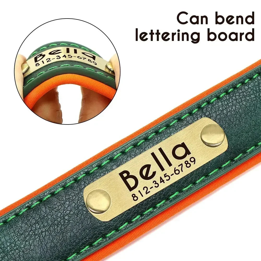 COOYOMOO Personalized Leather ID Nameplate Dog Collar Padded Comfort Engraving