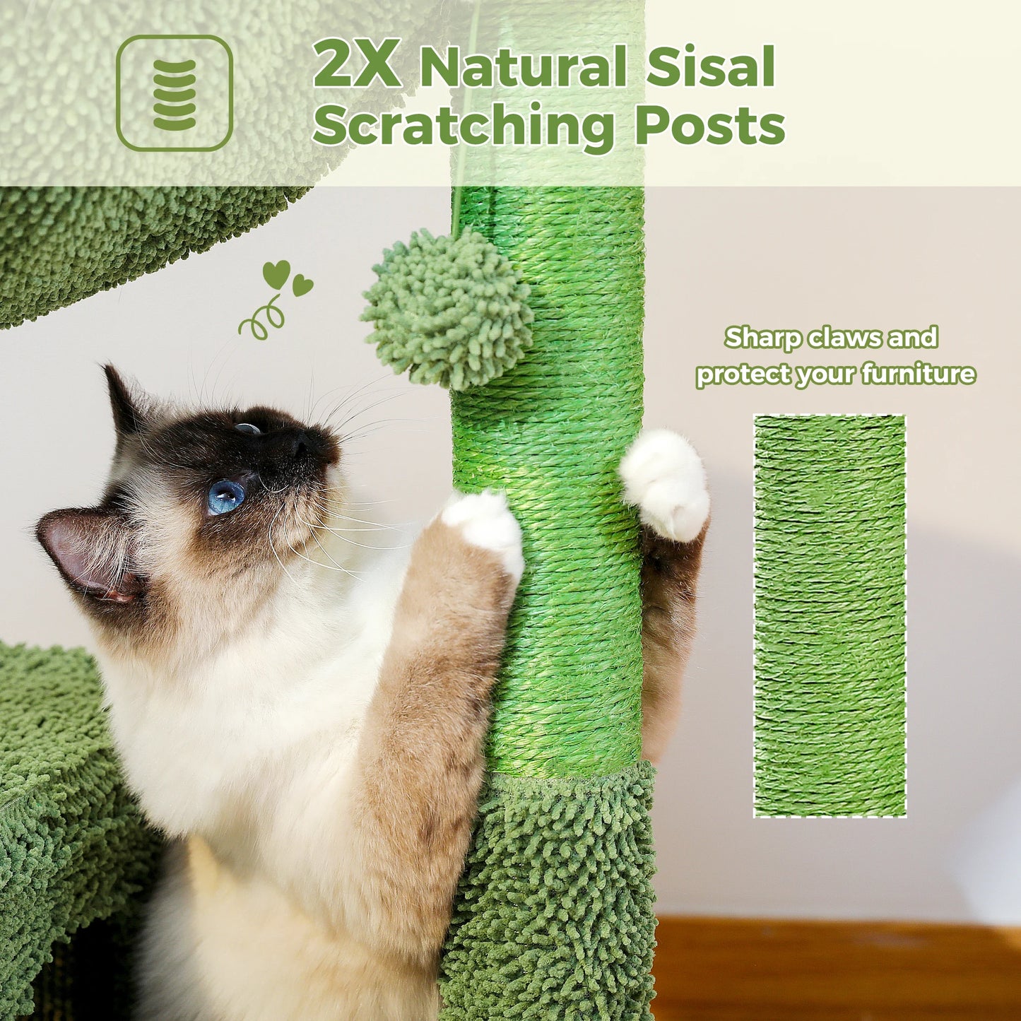 PEQULTICN Cactus Cat Tree With Condo Hammock Ball Scratcher