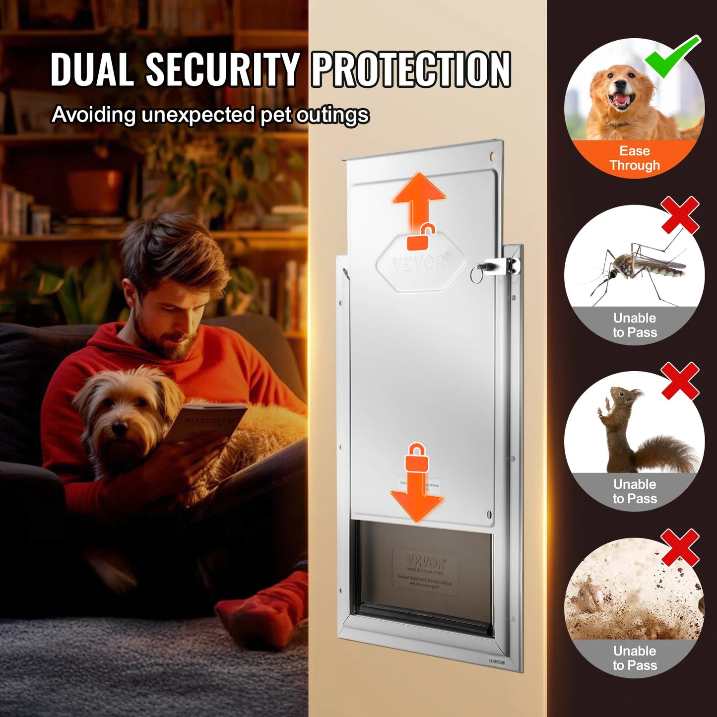 SucceBuy Pet Door Aluminum Frame With Lock Flap System