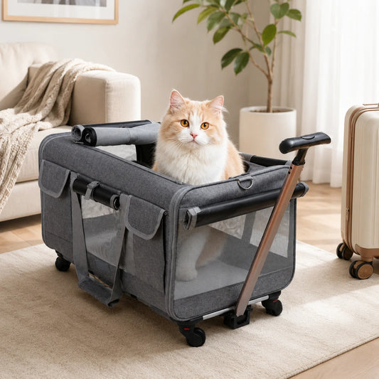 Cat Dog Carrier with Wheels for Travel, Detachable Rolling Pet Bag with Pull Handle and Shoulder Strap, Small Medium Pets
