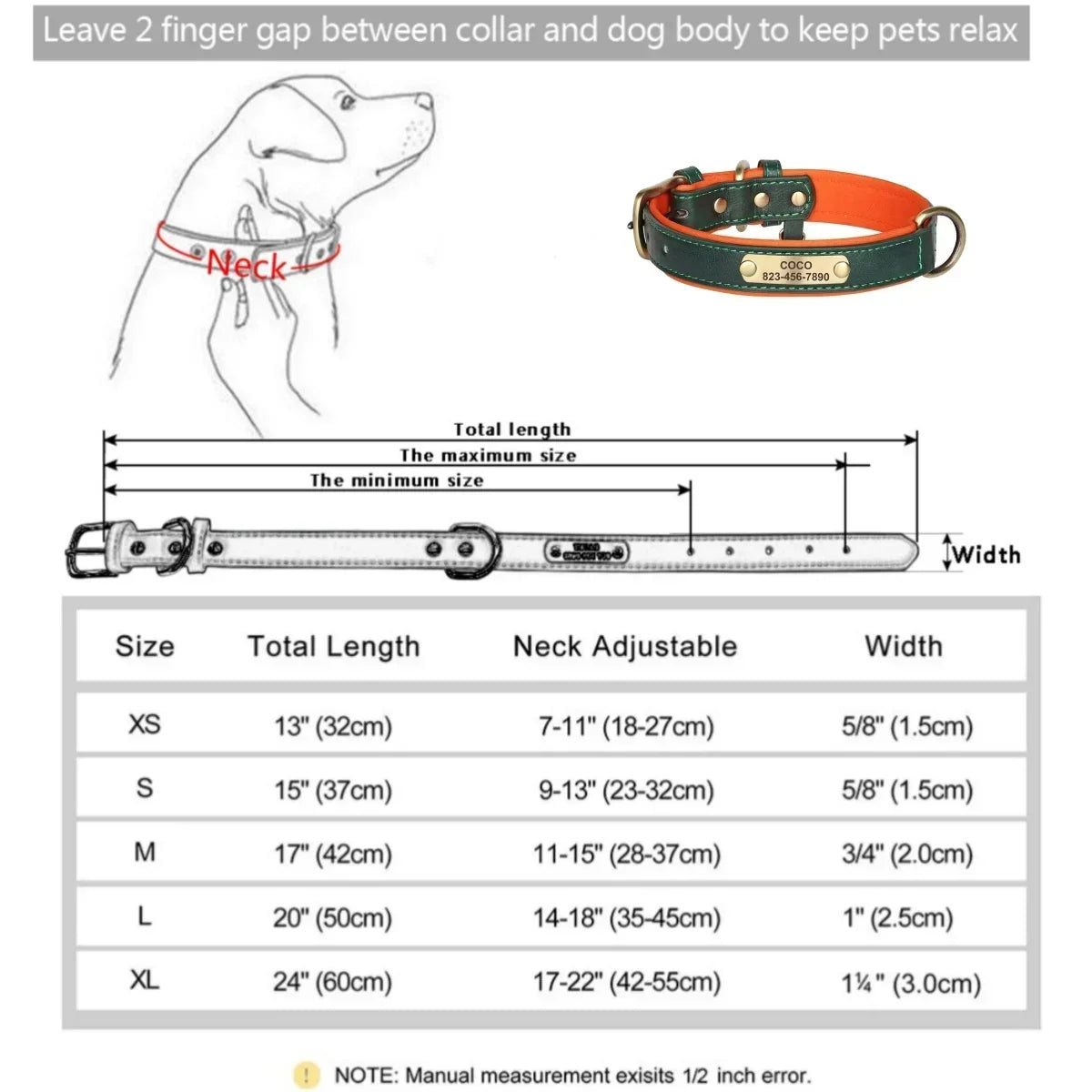 COOYOMOO Personalized Leather ID Nameplate Dog Collar Padded Comfort Engraving