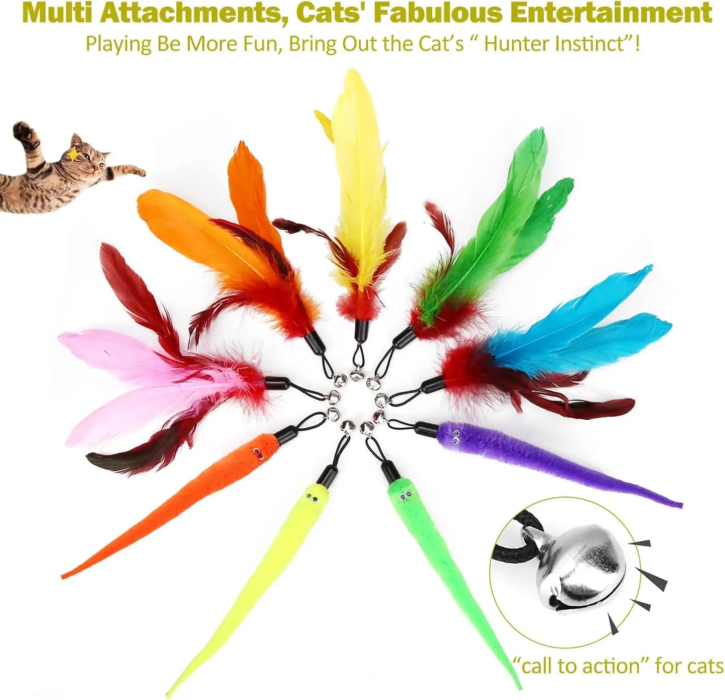 Indoor Cat Toys Set Interactive Wand Toy And Feather Refills
