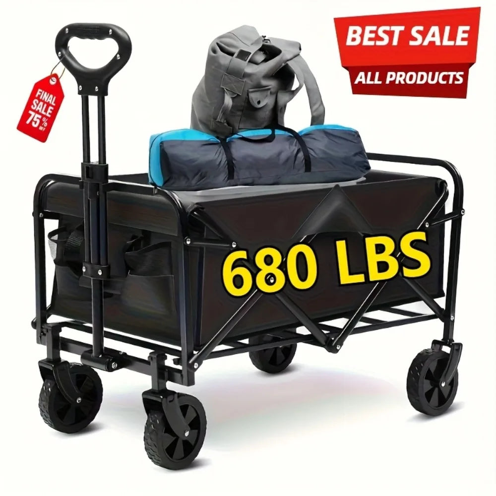 Heavy-Duty All-Terrain Folding Cart For Camping With Stainless Steel Frame
