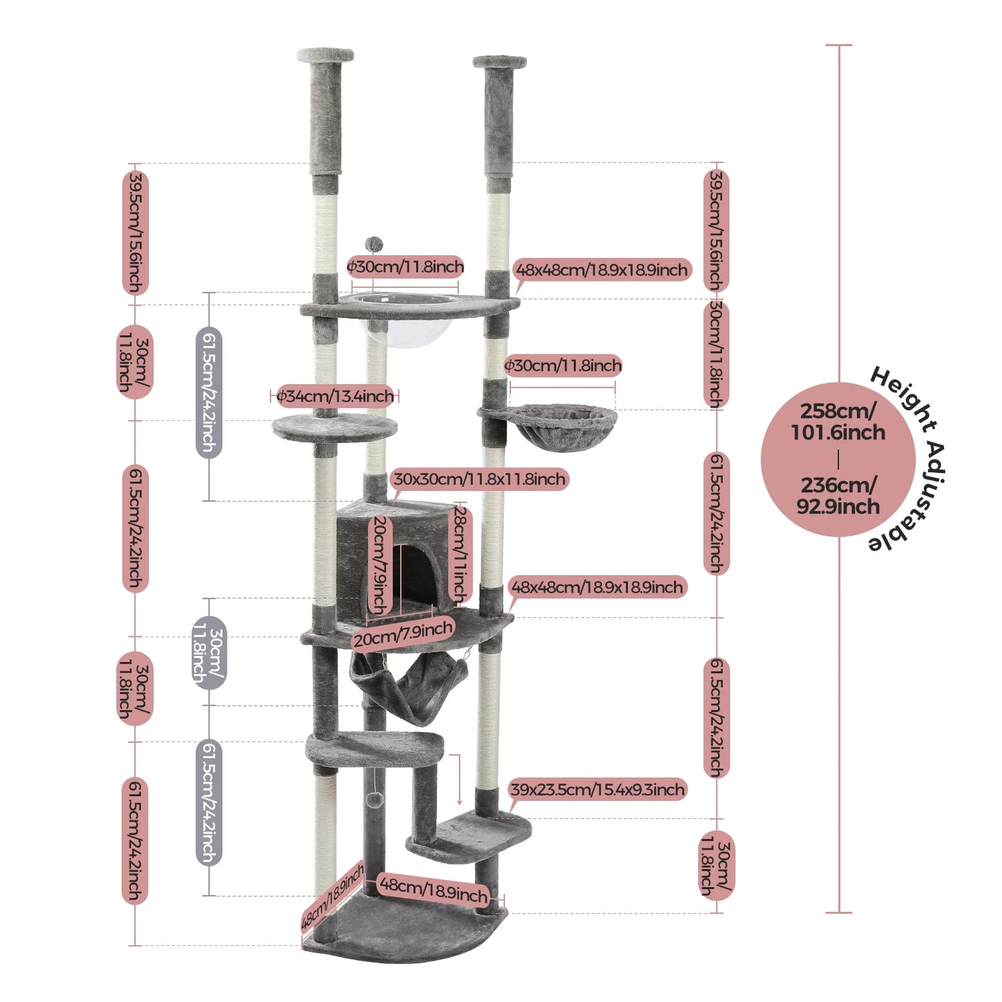 PAWZ Road Multi Level Cat Tree For Indoor Cats With Condo Hammock