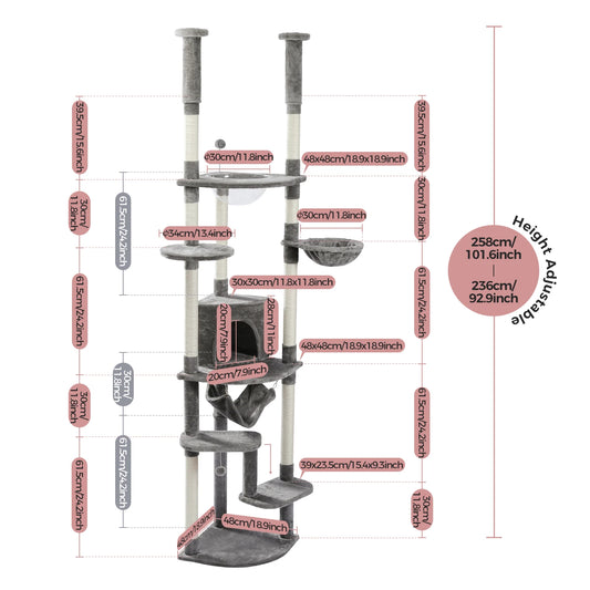 PAWZ Road Multi Level Cat Tree For Indoor Cats With Condo Hammock