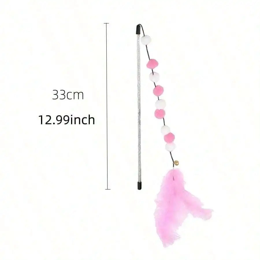 Cat Teaser Wand Toy Set With Flower Tassel And Feather