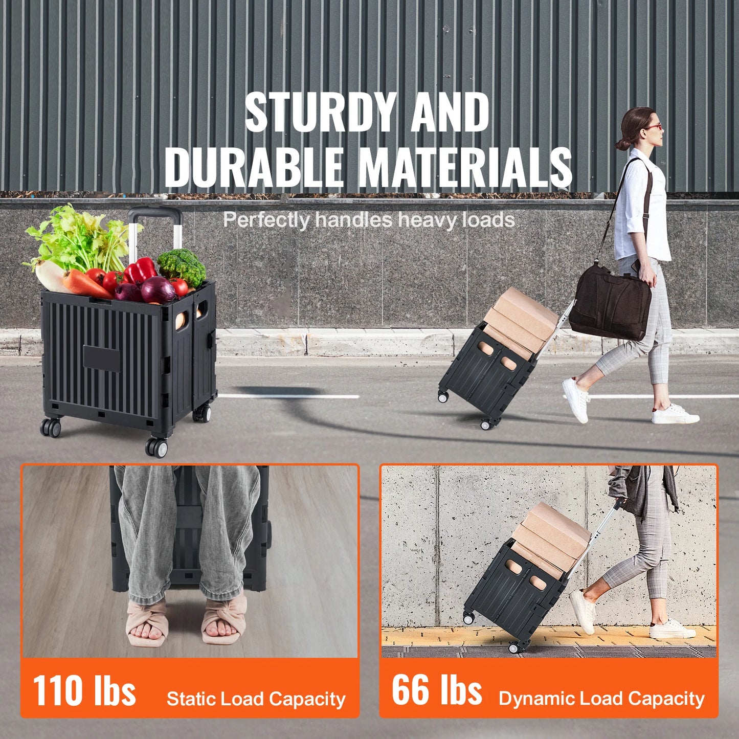 SucceBuy Foldable Utility Shopping Cart With Telescope Handle Wheels