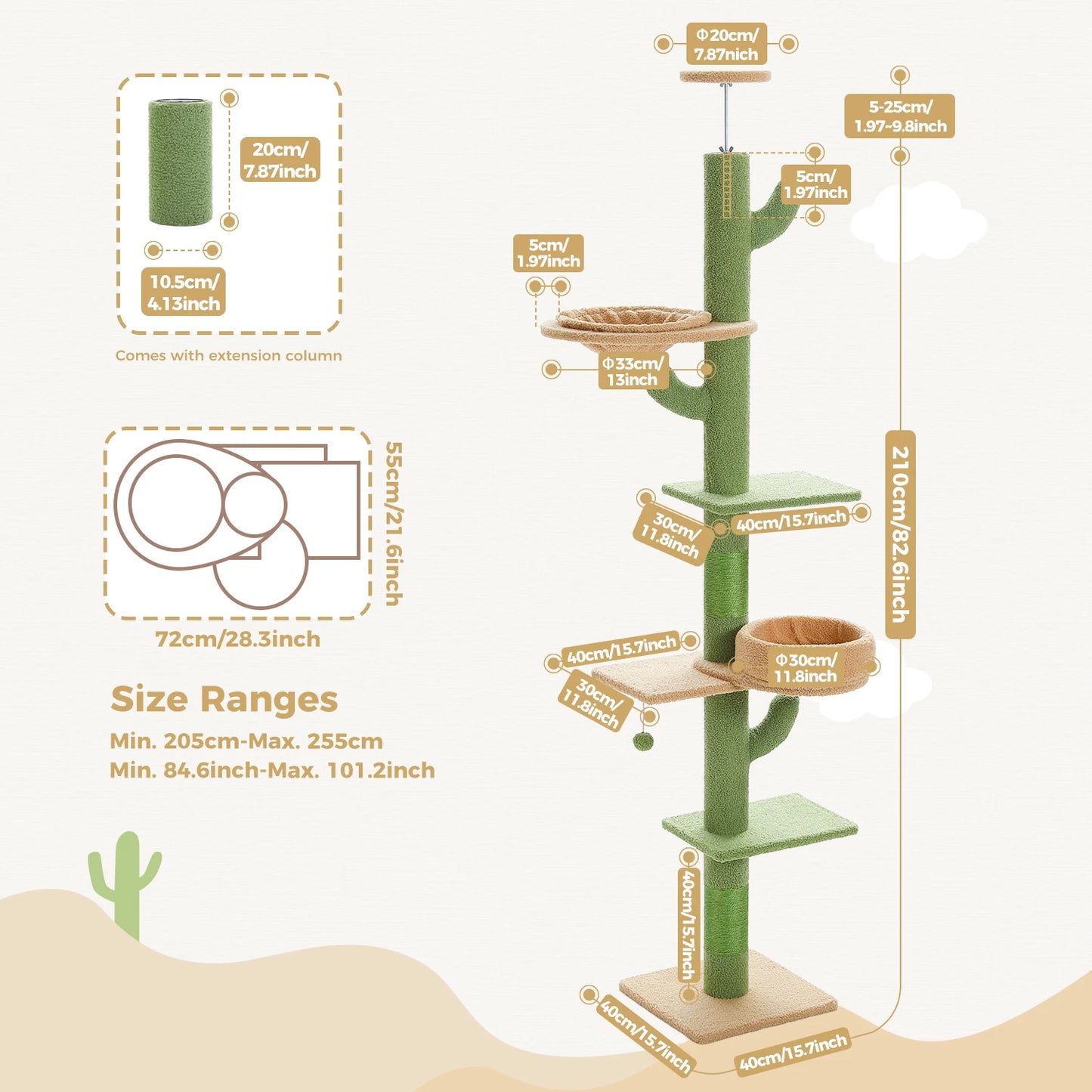 PEQULTICN Adjustable Cactus Cat Tree Indoor Tower Sturdy