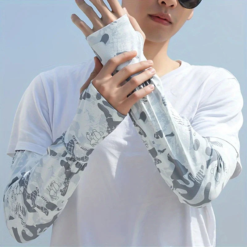 Men's Summer Sunscreen Arm Protection Ice Sleeves for Outdoor Sports Washable Camo Protective Ice Cool Sleeve Cover Sunscreen