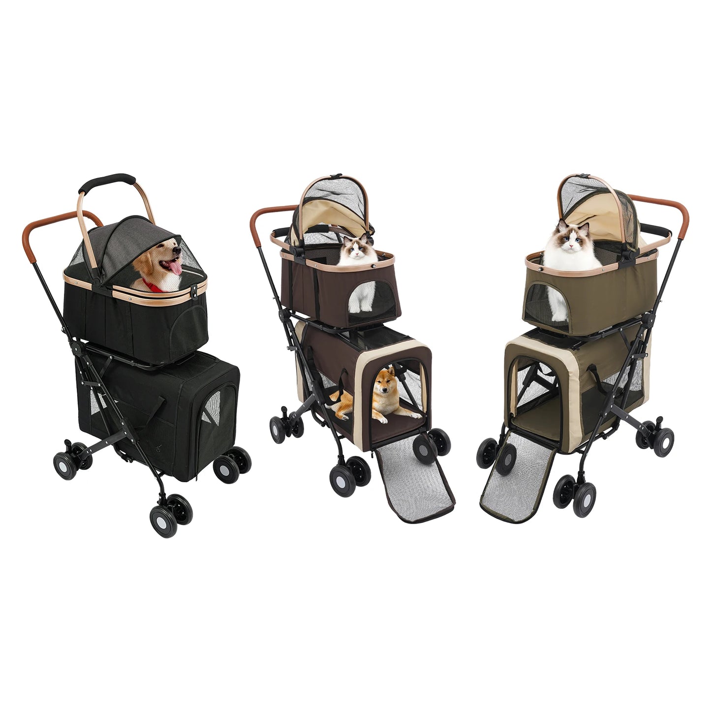 3-In-1 Foldable Pet Stroller With Dual Carriers 77lbs