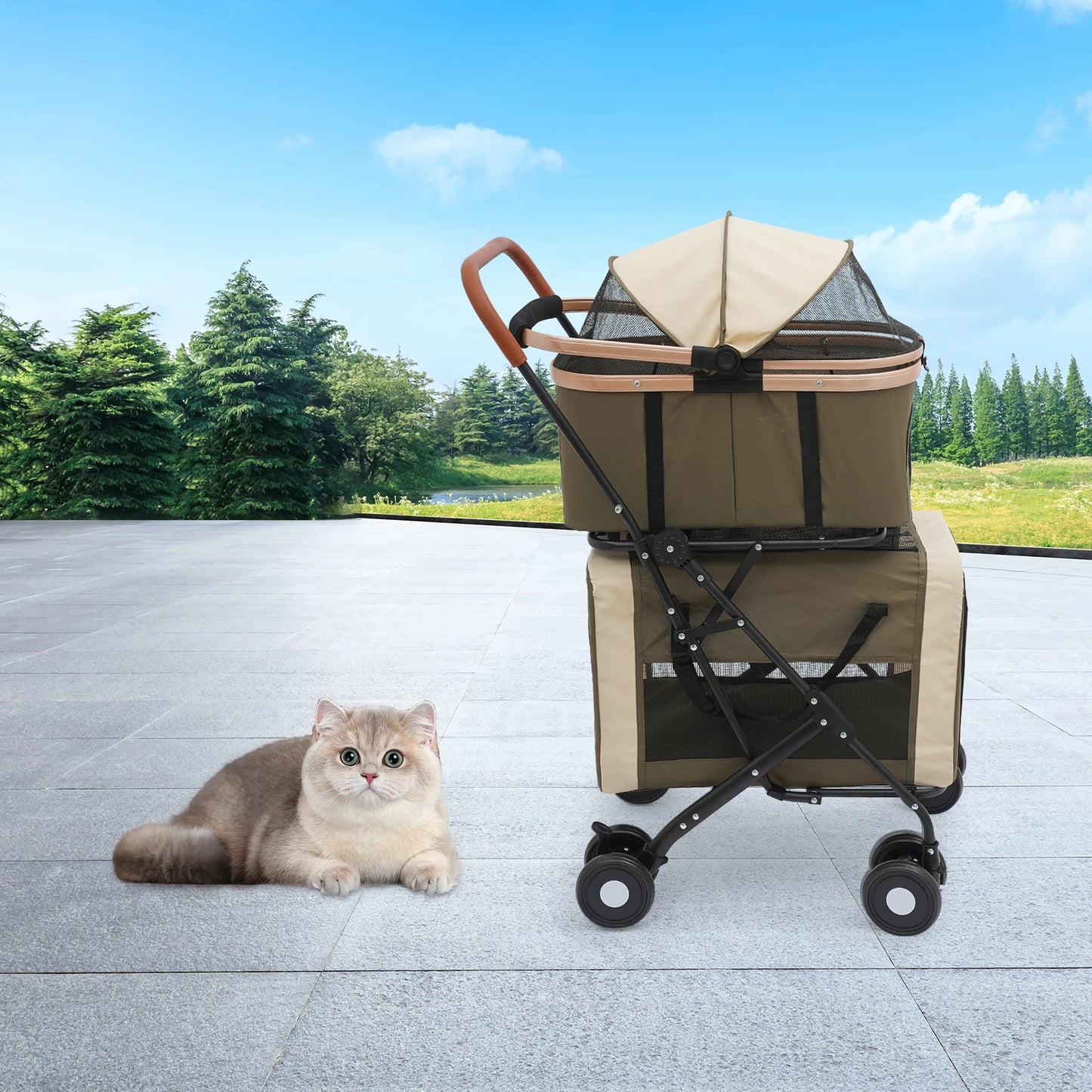 Bymaocar Foldable Pet Stroller For Small And Medium Dogs 2 Tiers 35kg