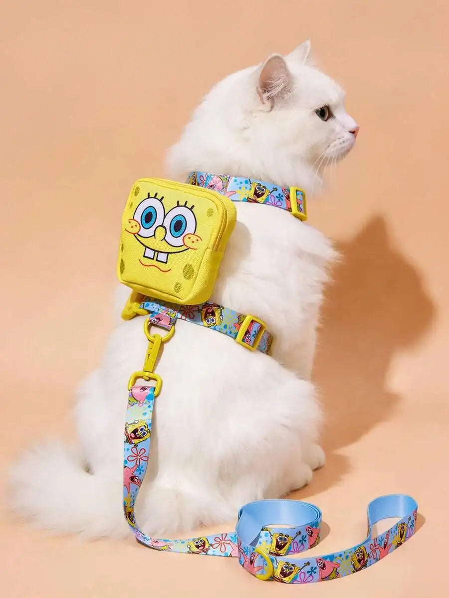 Cartoon Printed Pet Harness Leash Set For Cats And Dogs