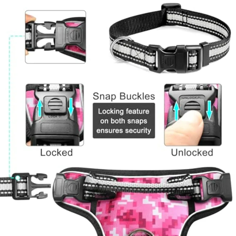 Dog Harness No Pull, Pet Harnesses with Dog Collar, Adjustable Reflective Oxford Outdoor Vest, Front/Back Leash Clips for,,, Ex