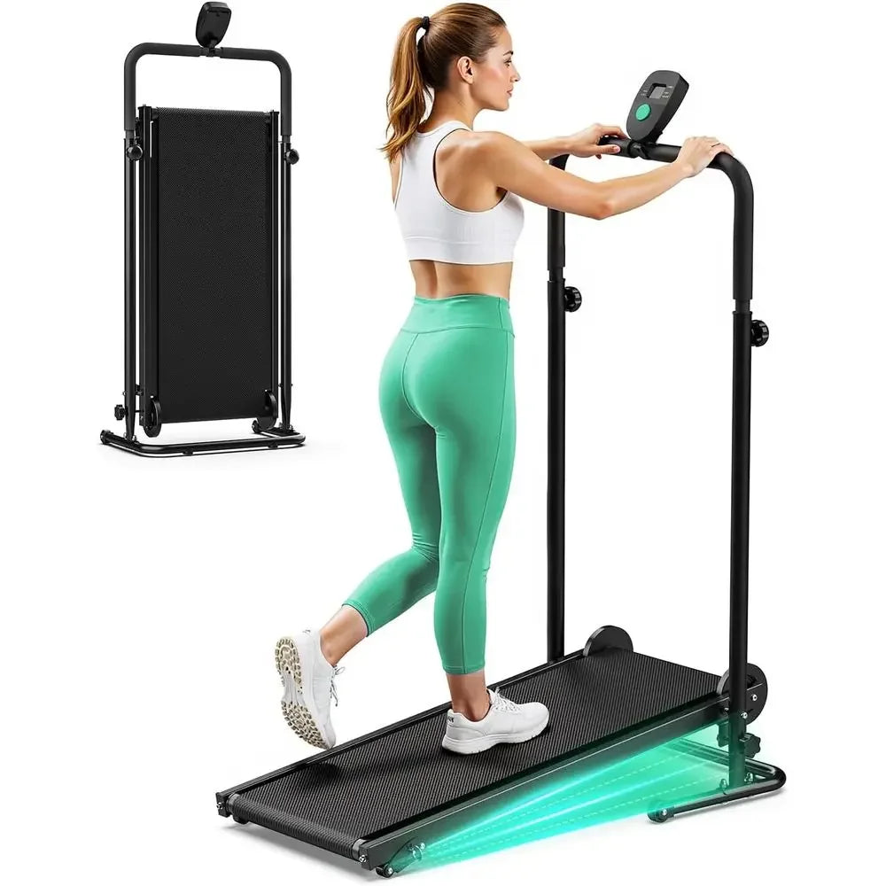 Dual Wheel Manual Treadmill with Adjustable Incline, LCD Monitor, Anti-Slip Belt, Foldable Design for Home/Gym, Soft Grips for W