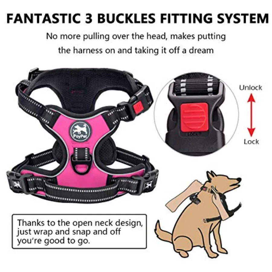 Pull Dog Harness, Choke Front Lead Dog Reflective Harness, Adjustable Soft Padded Pet Vest with Easy Control Handle for Small t