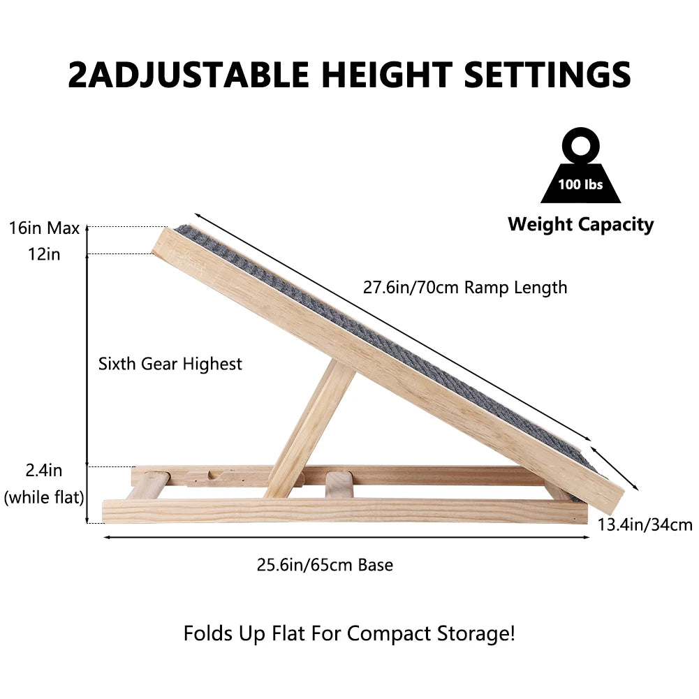 HiMISSDog Wooden Dog Ramp With Adjustable Height Folding Portable