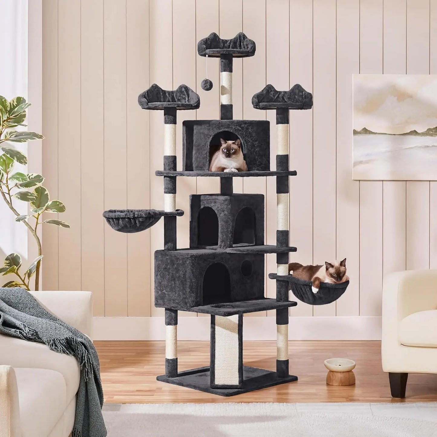 Cat Tree With Condos, Sisal Scratching Posts, Plush Perches