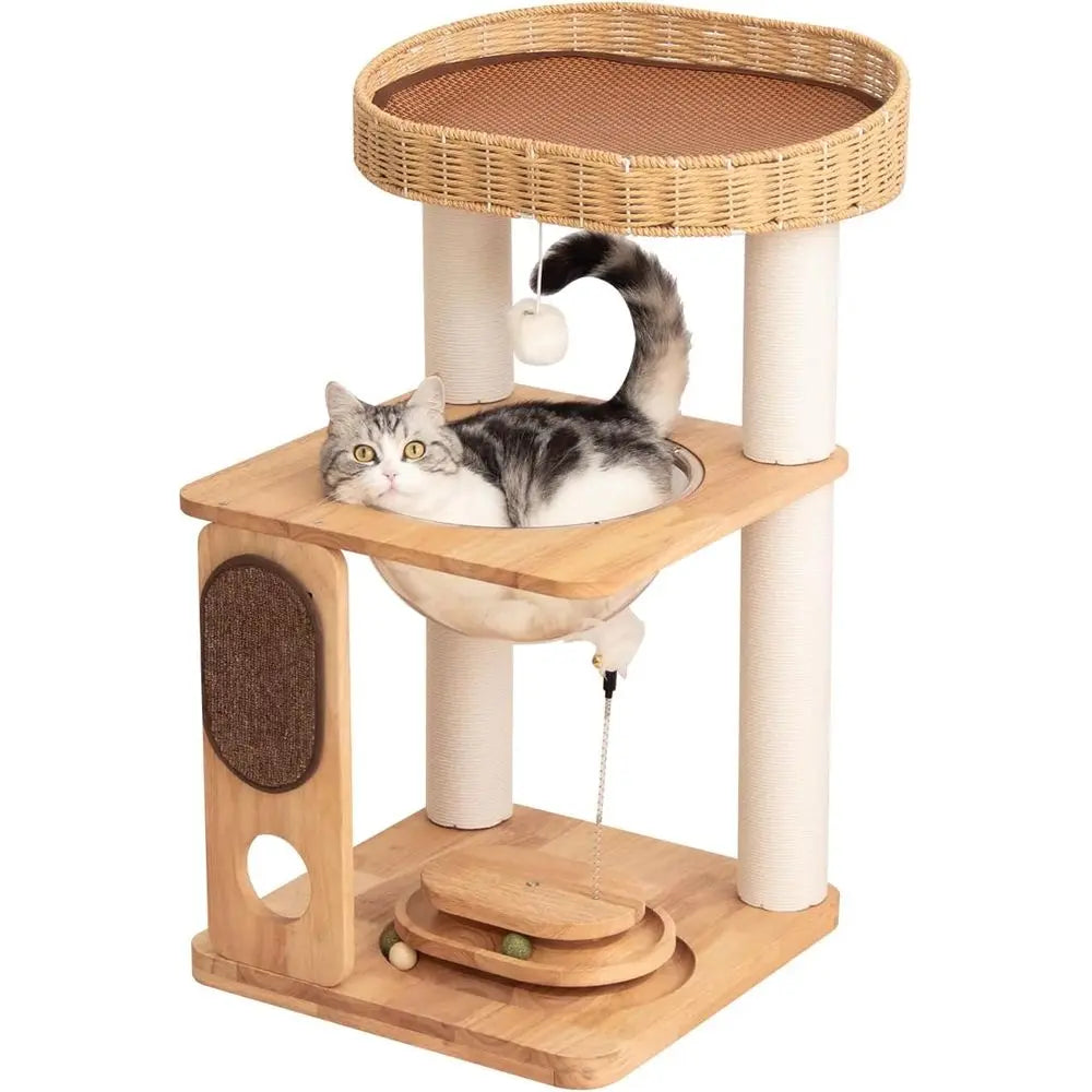 Cat Tree Tower Freestanding With Cushioned Bed For Multiple Cats