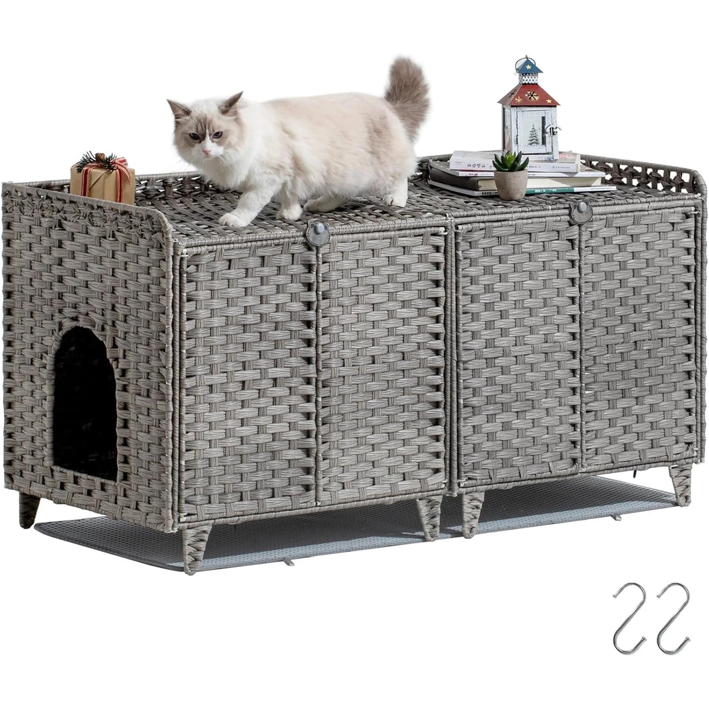 HiMISS Hidden Litter Box Enclosure Handwoven Rattan Cat Furniture