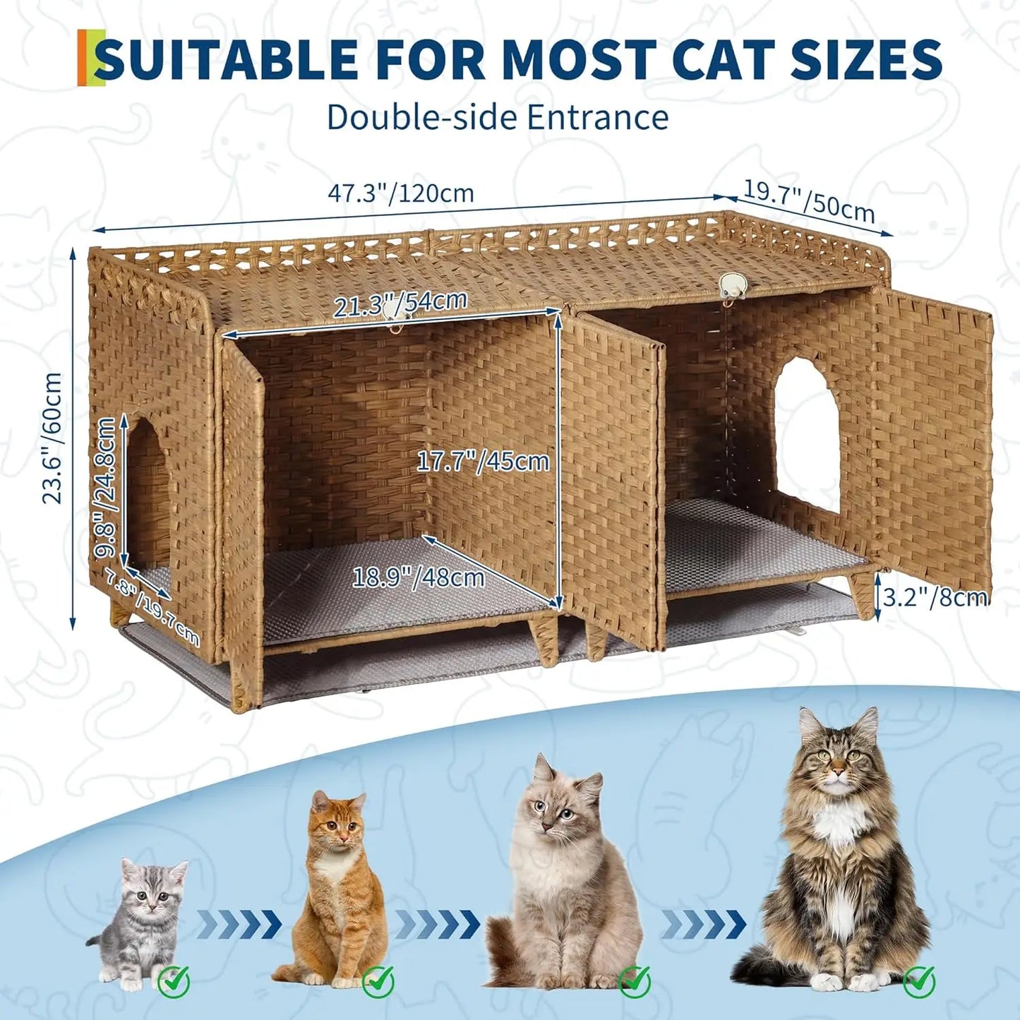 HiMISS Hidden Litter Box Enclosure Handwoven Rattan Cat Furniture