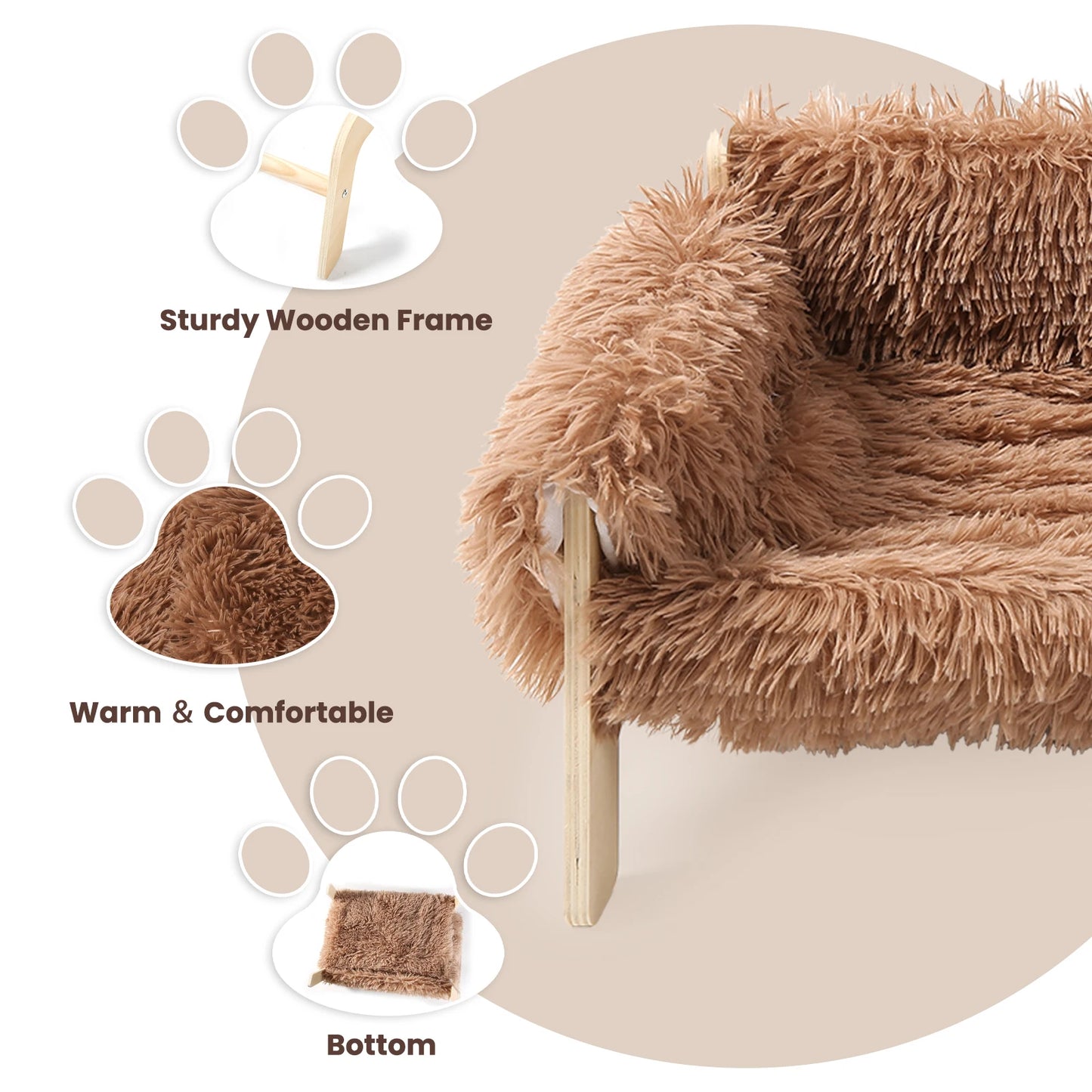 Wooden Leg Raised Cat Sofa Bed With Plush Cushion For Indoor Cats