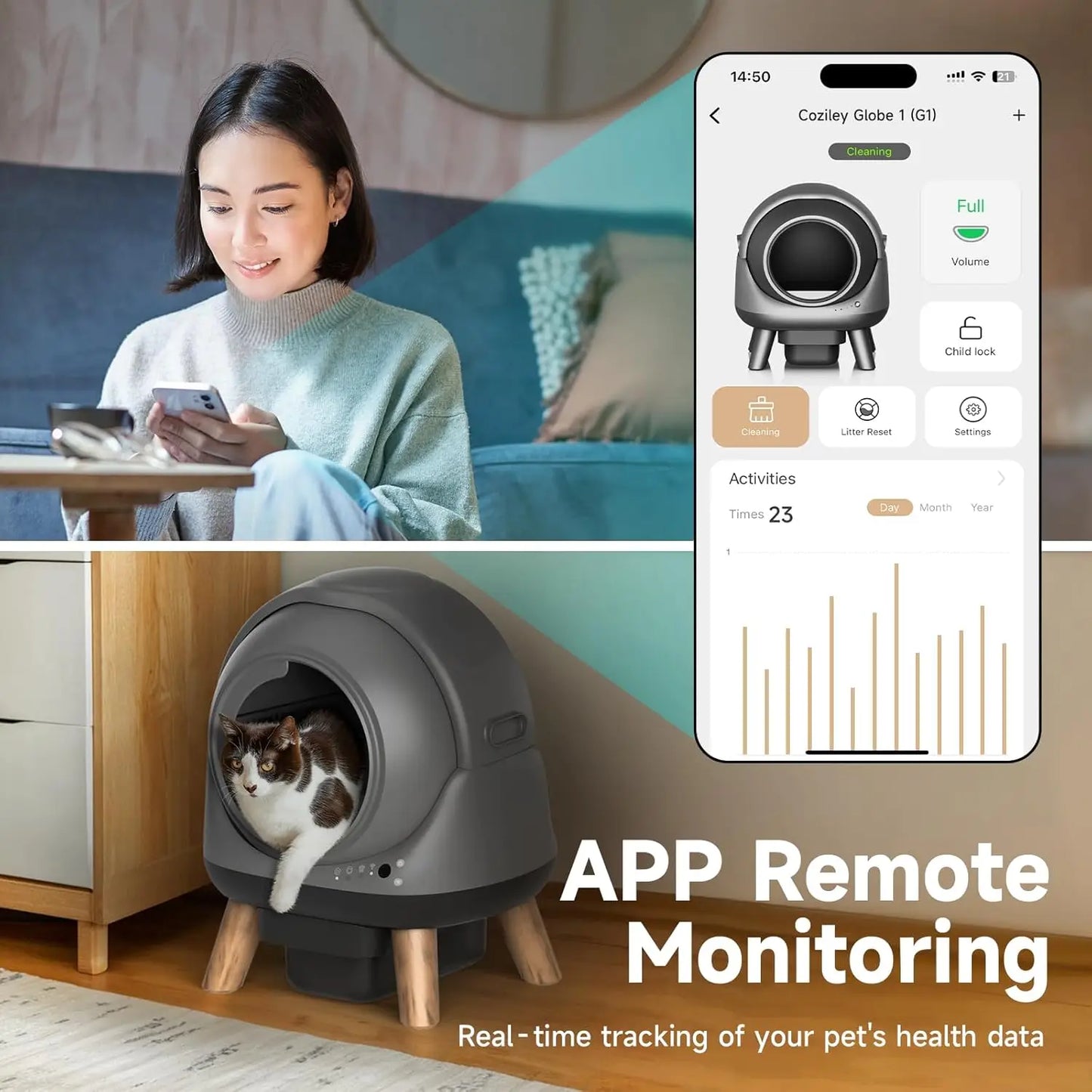 Self Cleaning Litter Box for Multiple Cats with App Control