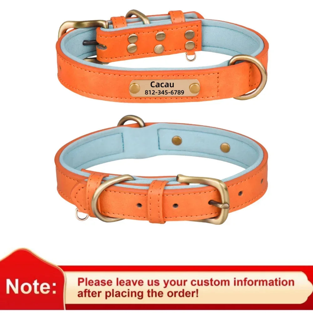 COOYOMOO Personalized Leather ID Nameplate Dog Collar Padded Comfort Engraving